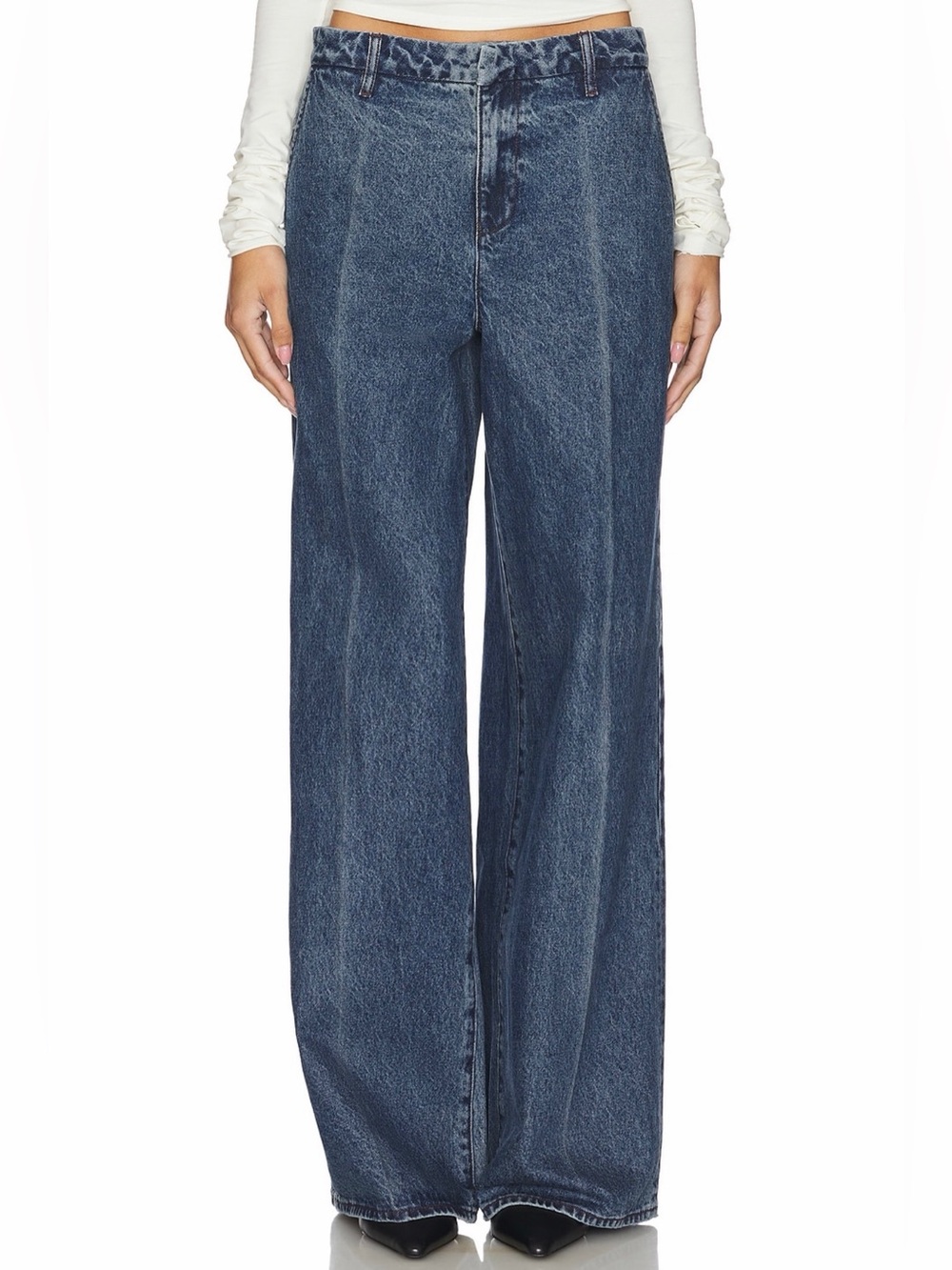 GRLFRND Revolve Sutton Wide Leg Blue Denim High Rise Trouser Jeans 26 NWT